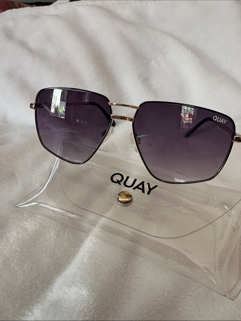 Quay Australia Gold Frame Sunglasses with Purple Gradient Lenses